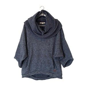 Roxy Blue Knit Cowl Neck Fleece  Fly Free Cozy Sweater‎ Size Large 3/4 Sleeve